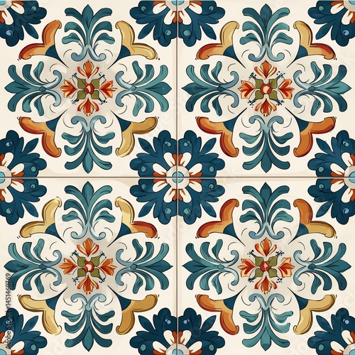Obraz na płótnie Colorful tile pattern with floral design, perfect for backgrounds and textures. w salonie