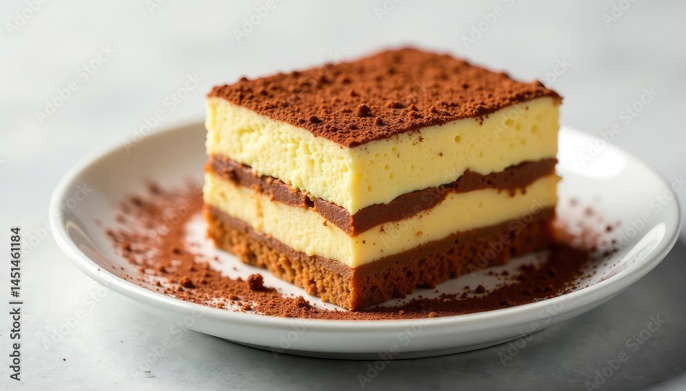 Individual tiramisu portion, rich texture, dusted cocoa powder , sweet treat, close-up Individual tiramisu portion, rich texture, dusted cocoa powder , sweet treat, close-up