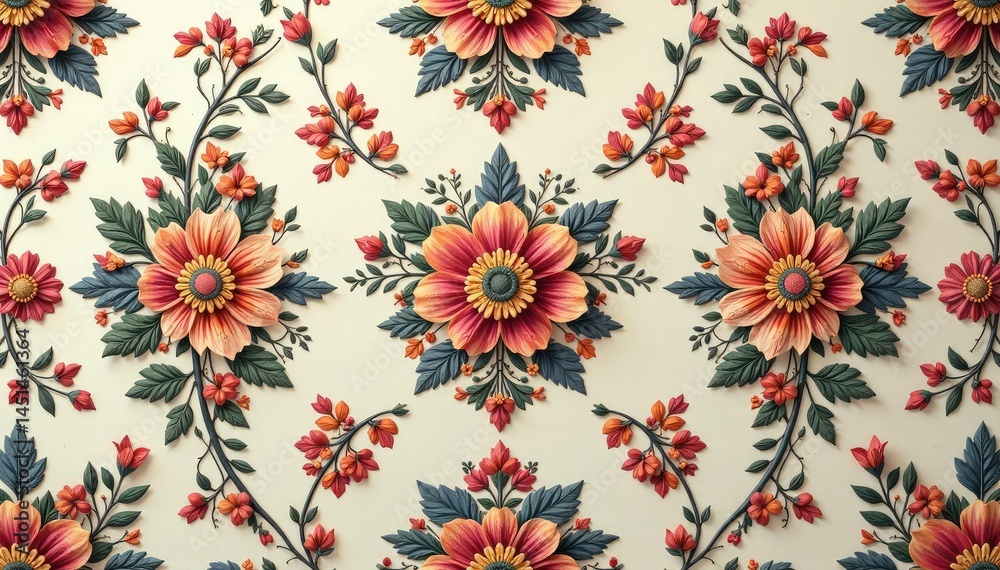 Intricate floral damask pattern in muted tones, sophisticated, vintage Intricate floral damask pattern in muted tones, sophisticated, vintage