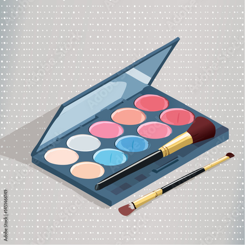 Colorful Eyeshadow Palette with Mascara and Brush – Sparkly Makeup Vector Illustration


