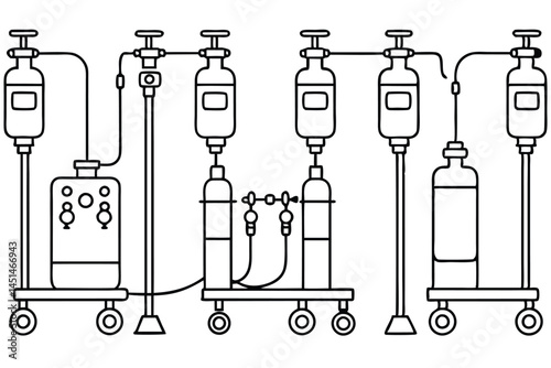 ECMO machines hospital technology Line art
