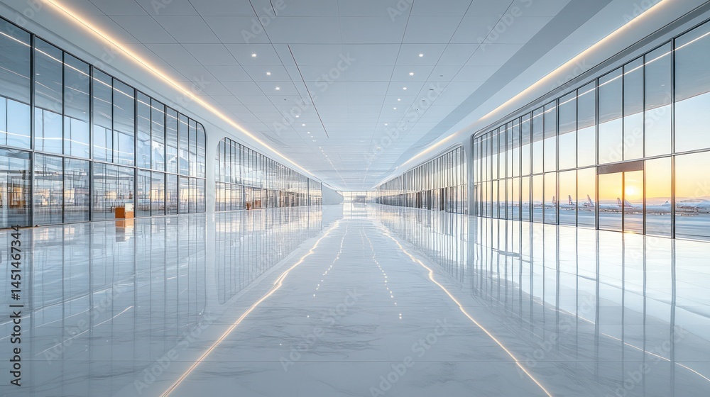 Modern Airport Terminal Interior: A Serene and Spacious Hallway Modern Airport Terminal Interior: A Serene and Spacious Hallway