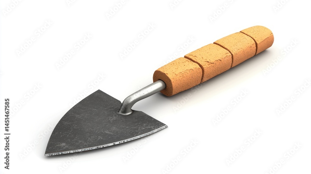 Small, triangular trowel with wooden handle Small, triangular trowel with wooden handle