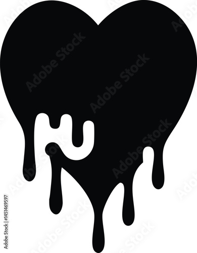 Dripping black heart silhouette vector – dark emotional melting heart design for tattoos, gothic art, heartbreak symbols, or alternative graphic concepts