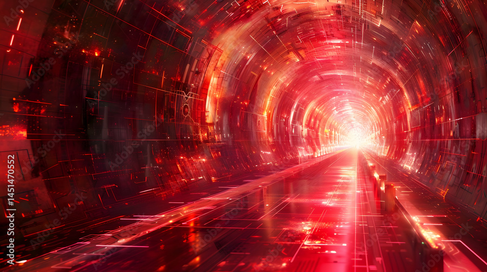 Obraz premium Red, glowing tunnel of futuristic architecture.