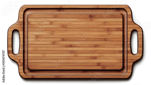 A panoramic high-angle shot of a rectangular bamboo cutting board. The cutting board is light to medium brown in color and displays the characteristic linear texture of bamboo.