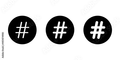 Hashtag icon on black circle. Social media keyword sign symbol