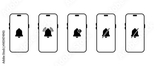Alarm bell on smartphone icon set collection. Phone notification sign symbol
