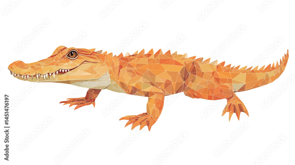 Naklejka premium This image shows a stylized digital illustration of a red fox, rendered in a low-polygonal style. The fox is depicted in bright orange and red colors, perched atop a similarly rendered mountain.