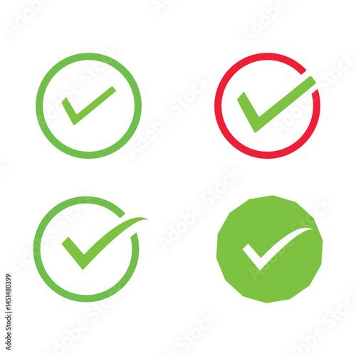 Check Mark Icons Set – Green and Red Check Symbols in Circles and Badges
