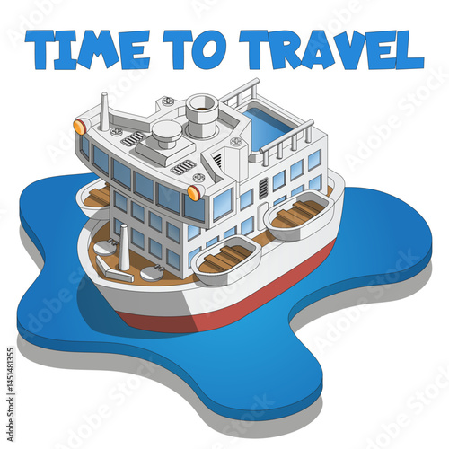 Traveling on a cruise ship. Lettering. Isolated on white background. Vector illustration.