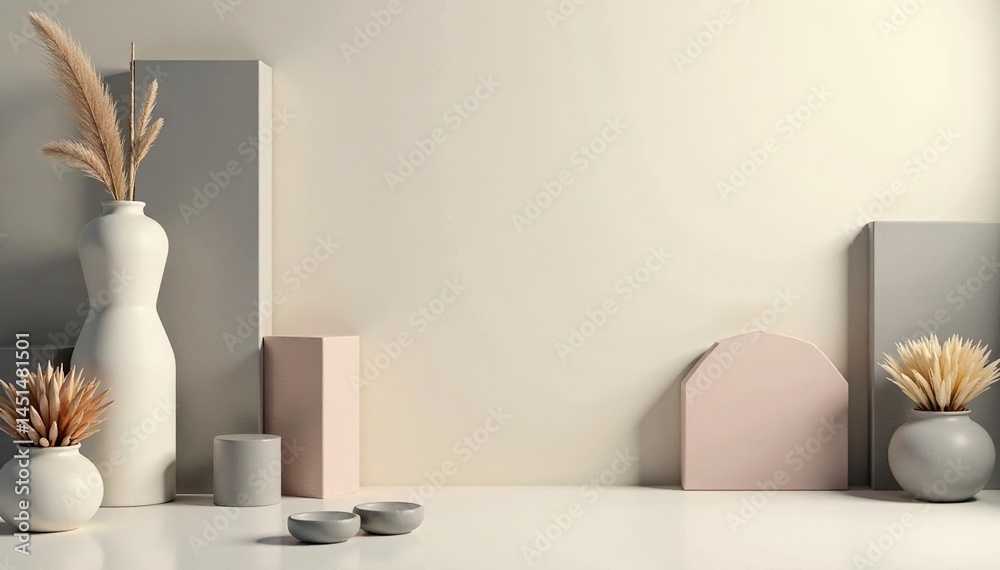 Obraz premium Subtle geometric shapes, muted grey and beige tones , print, contemporary