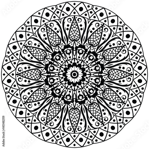 Tribal and bohemian style pattern design. Mosaic pattern. Floral henna or mehndi style mandala design.   