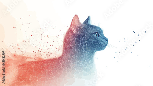 A digital illustration shows a grey cat in profile, gazing to the right. The cat's form is rich in detail, and the style is realistic and fluid.