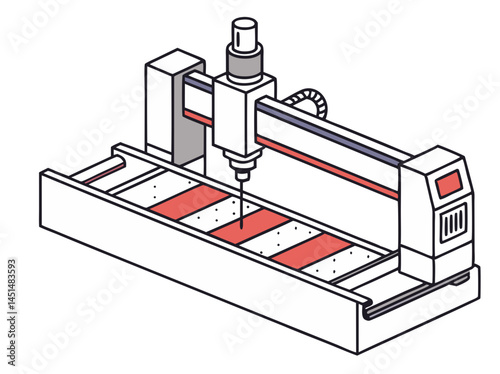Vector of an automated laser metal cutting machine in action, isolated on white background.
