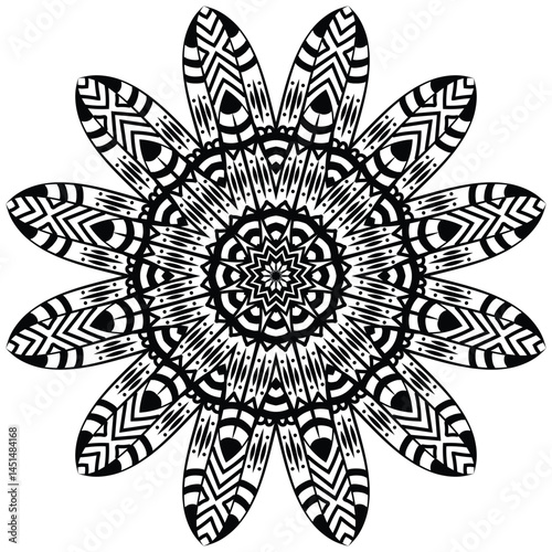 Tribal and bohemian style pattern design. Mosaic pattern. Floral henna or mehndi style mandala design.   