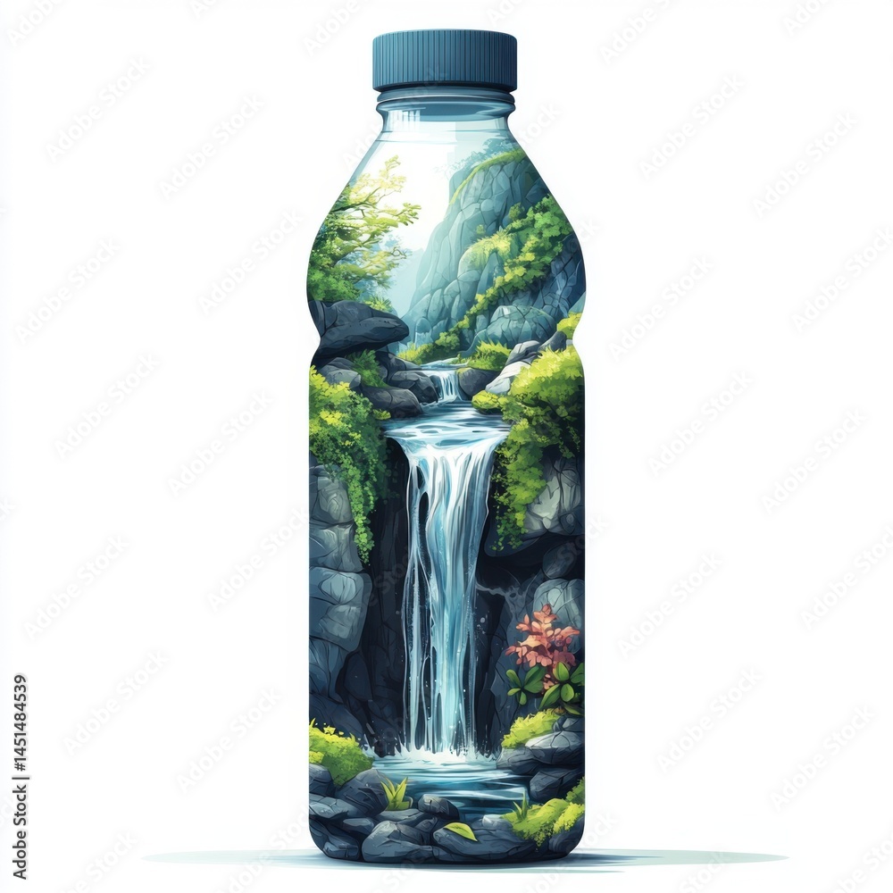 Refreshing nature art vibrant colors in an eco-friendly water bottle scene