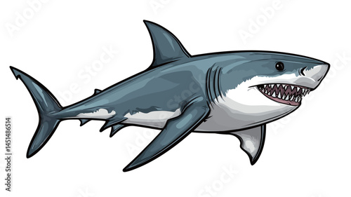 stylized digital illustration of a great white shark in profile, rendered in a semi-realistic style.