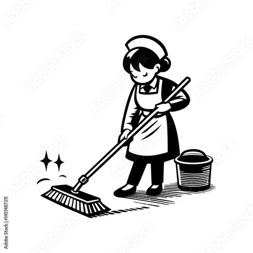 illustration of a woman mopping the floor