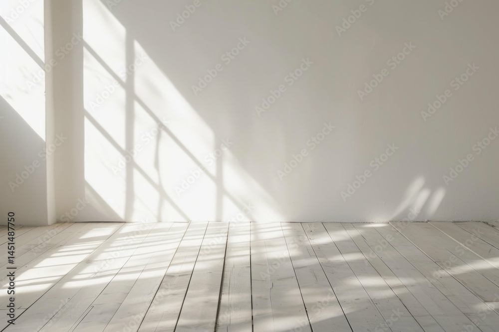 Obraz premium Sunlight shadows minimalist white room interior design photography