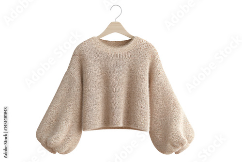 Fluffy beige knitwear isolated on transparent png background