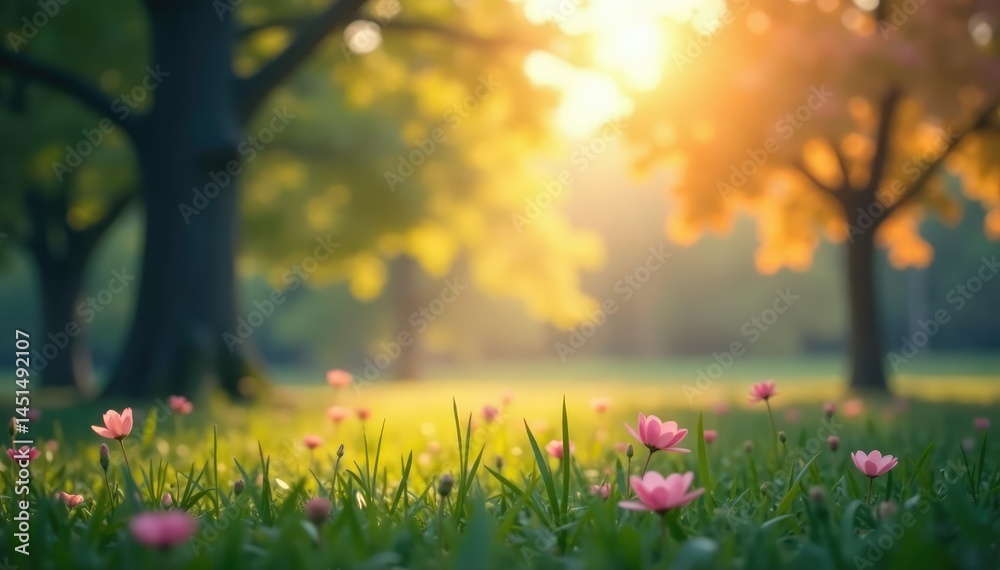 Fototapeta premium Abstract blurred nature scene, soft focus, bokeh effect, spring, overlay