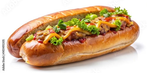 Isolated Pork Sausage, Gourmet Stuffed Sausage, White Background Food Photography