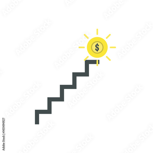 staircase leading up to a glowing dollar coin, representing career growth, financial success, and upward mobility.