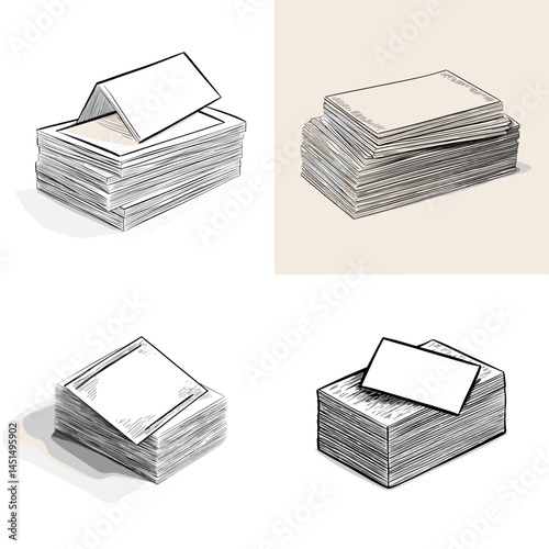 Minimalist hand-drawn sketch of stacked business cards in various angles, ideal for branding, identity design, and corporate templates.

