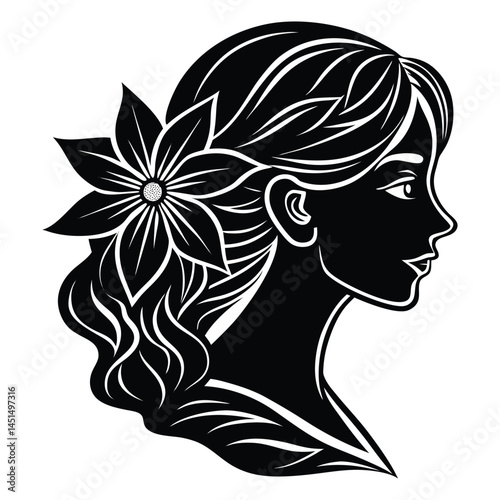 a women silhouette with flower in her hair.