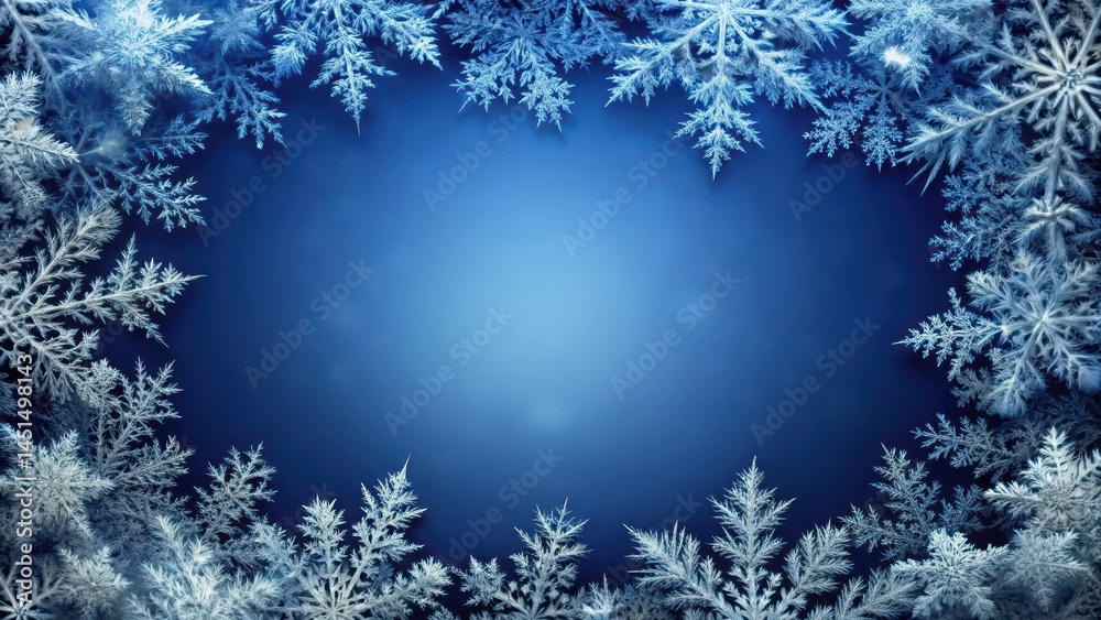 Frosty Frame on Dark Blue Background, winter wonderland, ice crystals, winter wonderland Frosty Frame on Dark Blue Background, winter wonderland, ice crystals, winter wonderland