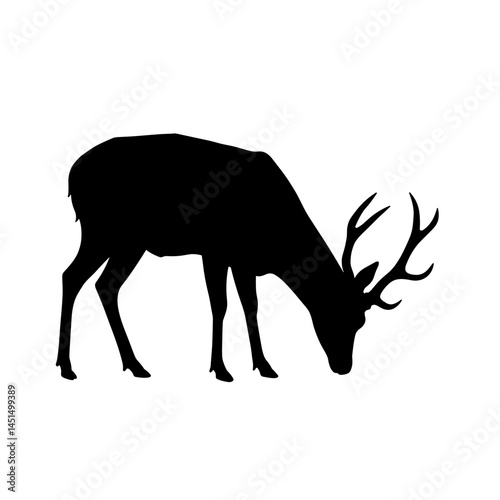 Silhouette of a deer grazing in a minimalist style  