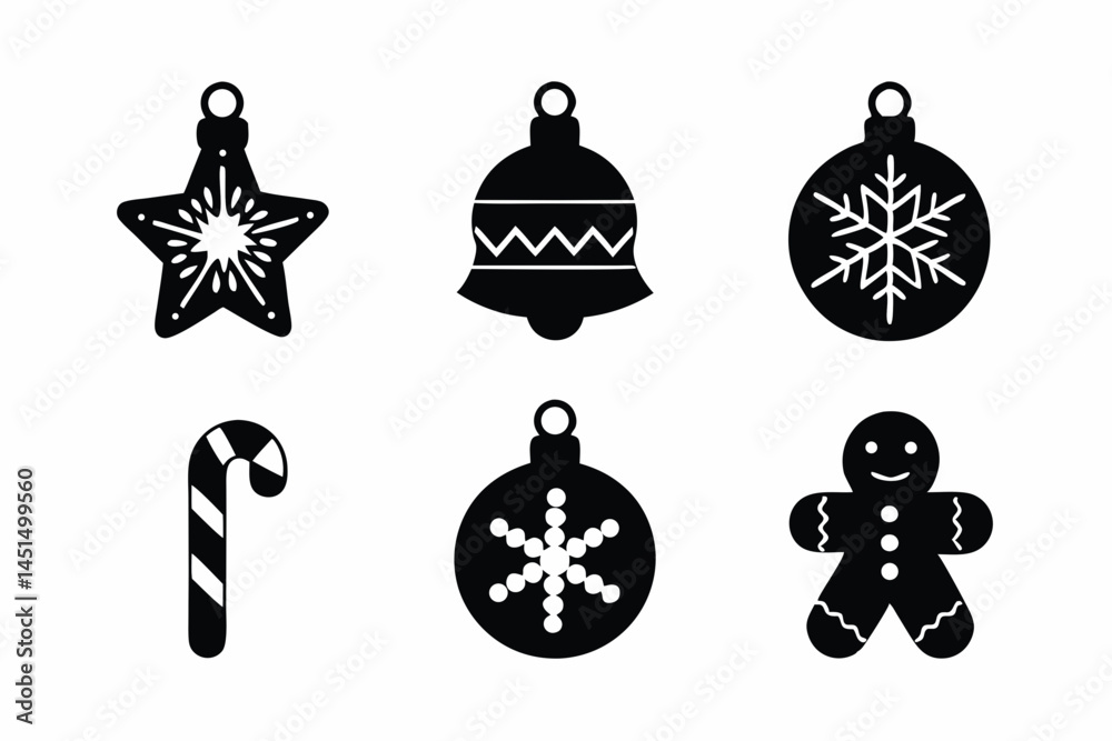 Fototapeta premium set of Christmas Ornament icon silhouette vector illustration