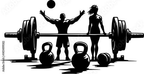Dynamic Vector of Bodybuilder in Deep Squat with Barbell