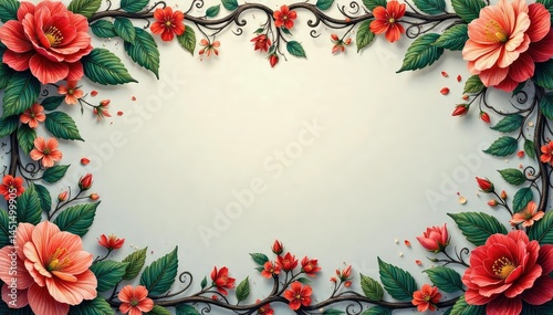 Intricate floral damask, swirling vines & blossoms, decor, flowers