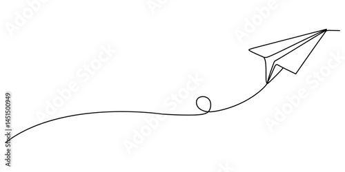 Prototype Experiment Continuous Line Editable Icon, Paper plane linear background. Hand drawn airplane, email, mail, travel dream concept, continuous one line drawing of Email message post letter.