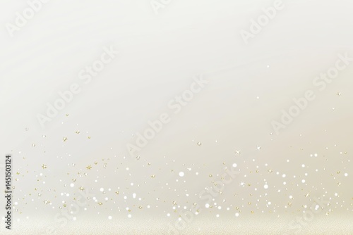Soft, light beige background with a subtle, shimmering, golden confetti effect along the bottom