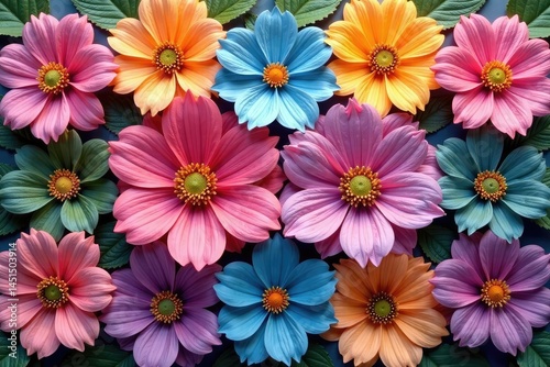 Delicate flower shapes arranged in a square tessellation , dainty, summer