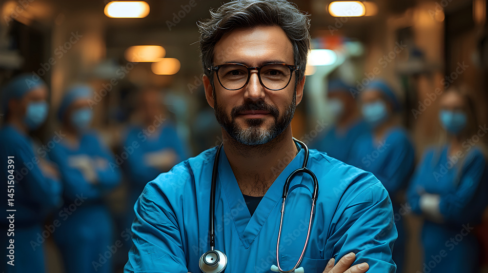 Fototapeta premium Determined surgeon oversees hospital team