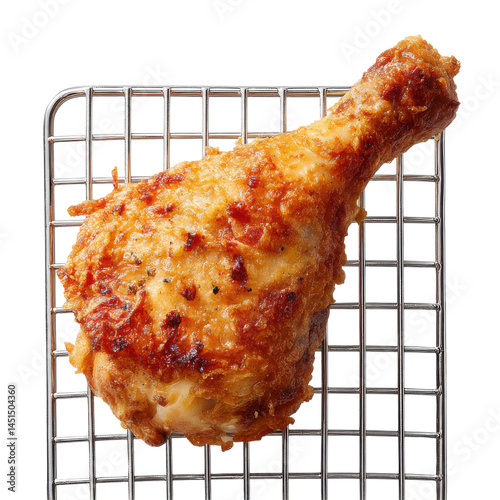 Fried chicken on rack isolated on transparent png background