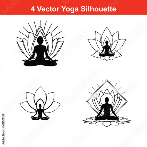 Yoga pose, woman sitting in lotus position, vector illustration,yoga silhouette vector,Women Yoga set vector illustration