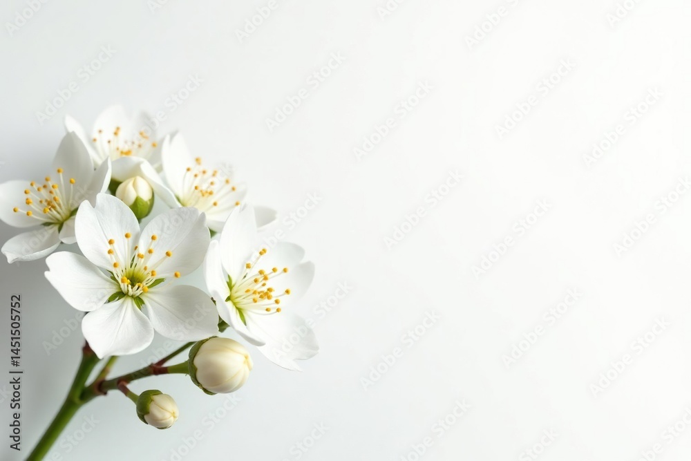 Obraz premium Delicate white flower blossoms against pure white backdrop, petal, natural, image