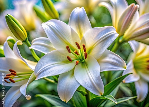 May Lily Flower Bloom, Closeup Macro Photography, High Depth of Field, Spring Flowers, White Lily, Lilium Candidum, Floral Photography