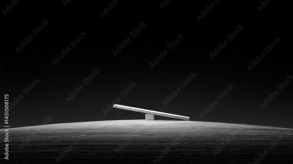 Seesaw dramatically tilted to one extreme illustrating black-and-white thinking in a minimalist landscape