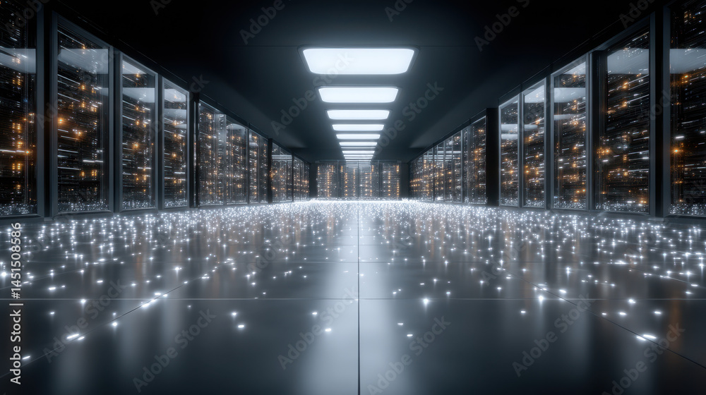 Sustainable server room with energy-efficient cooling systems and advanced hardware technology
