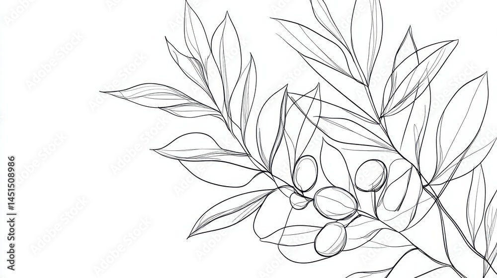 Fototapeta premium Botanical arts. Hand drawn continuous line drawing of abstract flower, floral, rose, tropical leaves, spring and autumn leaf, bouquet of olives. Vector illustration. illustration