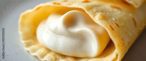 crepe filled with cream on a white plate