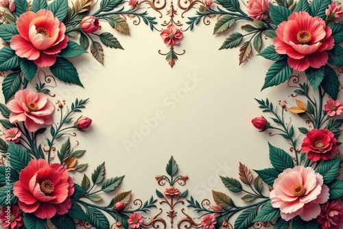 Intricate floral damask, opulent blossoms and leaves , floral, print