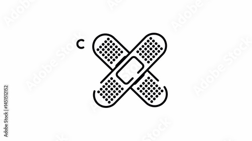 Bandage cross icon in outline style for first aid and injury care animation