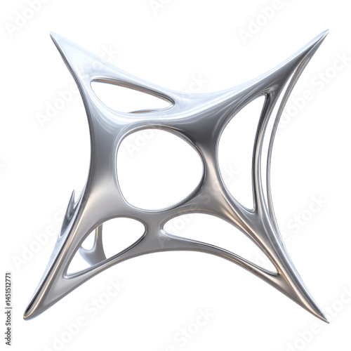 Metallic, abstract shape isolated on transparent png background